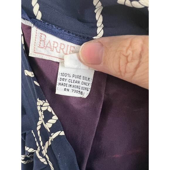 Vintage 80s 100% Silk Navy Pleated Midi Skirt Rope Pattern Preppy Size 6 Small - Picture 3 of 7